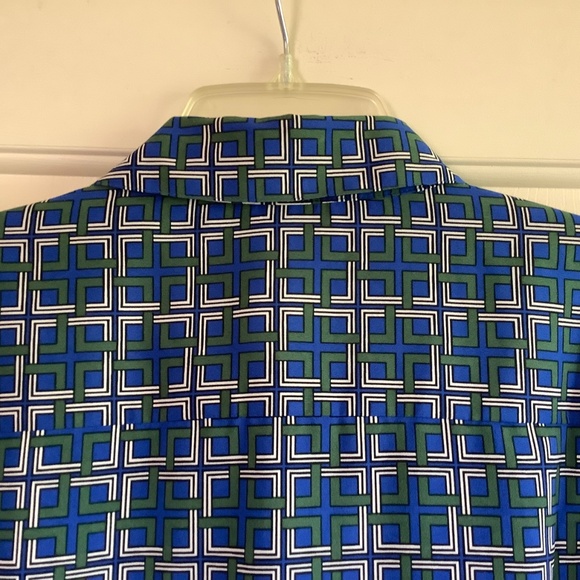 C. Wonder Midi Length Lattice Print Button Front Shirt Dress Blue/Green SZ 14 - Picture 13 of 16